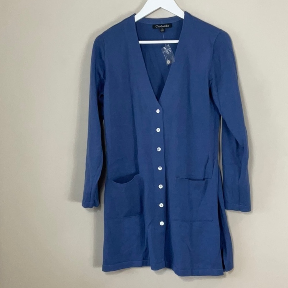 NWOT Chadwick’s long cardigan blue petite - Picture 2 of 7